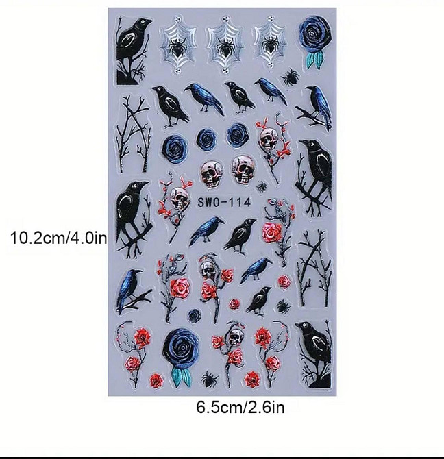 3D наклейки для нігтів з воронами та черепами – готичний дизайн Київ - фото 4