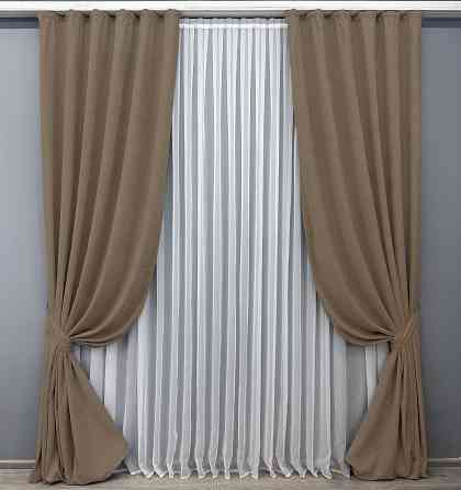Комплект готових штор VR-Textil Мікровелюр Petek YL № 1799ш Какао 150х295 см 2 шт (33-0773) Київ