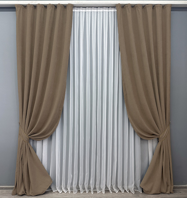 Комплект готових штор VR-Textil Мікровелюр Petek YL № 1799ш Какао 150х295 см 2 шт (33-0773) Київ - фото 2