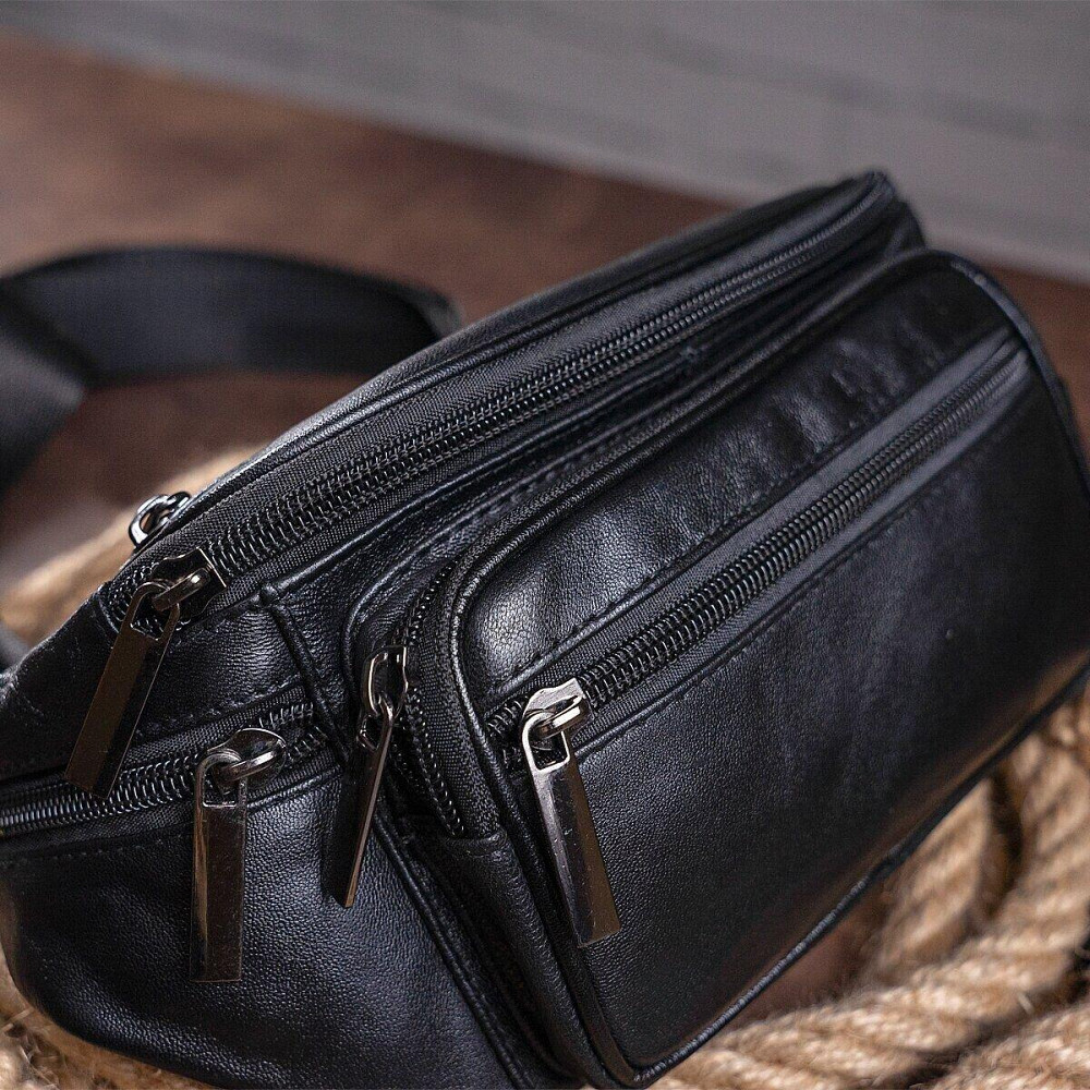 Сумка поясная из овечьей кожи Черная (Vintage) Киев - изображение 3