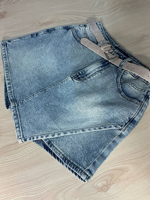 Шорти-спідниця жіночі Liana 4-050 джинсові короткі на запах з ременем блакитні, блакитний, 27, 27, 72 см, 100 см Київ - фото 7
