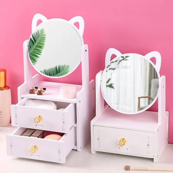 Мини-шкафчик с зеркалом, настольный органайзер для косметики с 2 ящиками, органайзер для украшений Каменец-Подольский