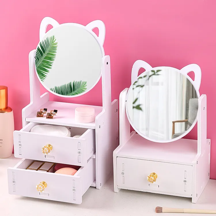 Мини-шкафчик с зеркалом, настольный органайзер для косметики с 2 ящиками, органайзер для украшений Каменец-Подольский - изображение 3