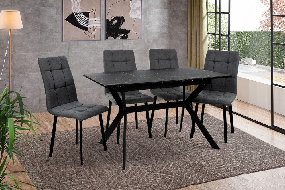 Стіл Хьюстон 130(+40)*77 чорний метал/мрамор чорн Киев - изображение 7