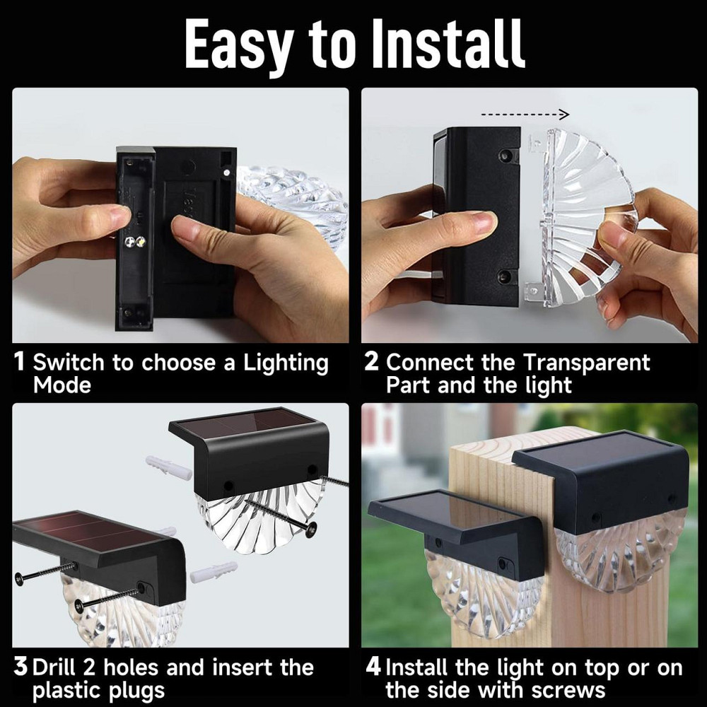 Світильники садові сонячні LED, набір 6 шт, тепле біле світло 7 кольорів, освітлення для сходів, тераси, двору IP55 водонепроникні Київ - фото 7