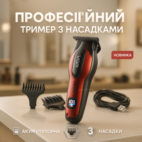 Машинка-тример 3 в 1 для стрижки волосся VGR V-226, Електрична машинка тример для волосся і бороди VU-52 Львів