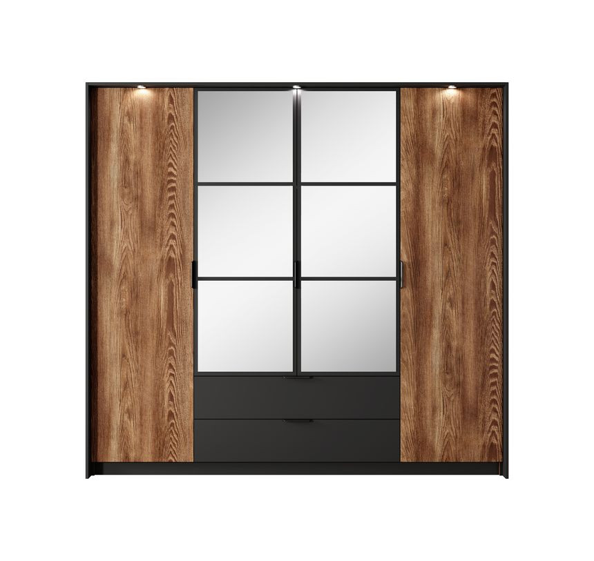 Шафа для одягу Perfect Home Мілтон / Milton 4-дверна з дзеркалом 4D2S/220 Каштан/антрацит (PFH-091085) Дніпро - фото 5