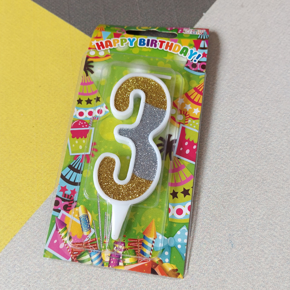 Свеча для торта 3 цифра блеск золото-серебро Киев - изображение 1