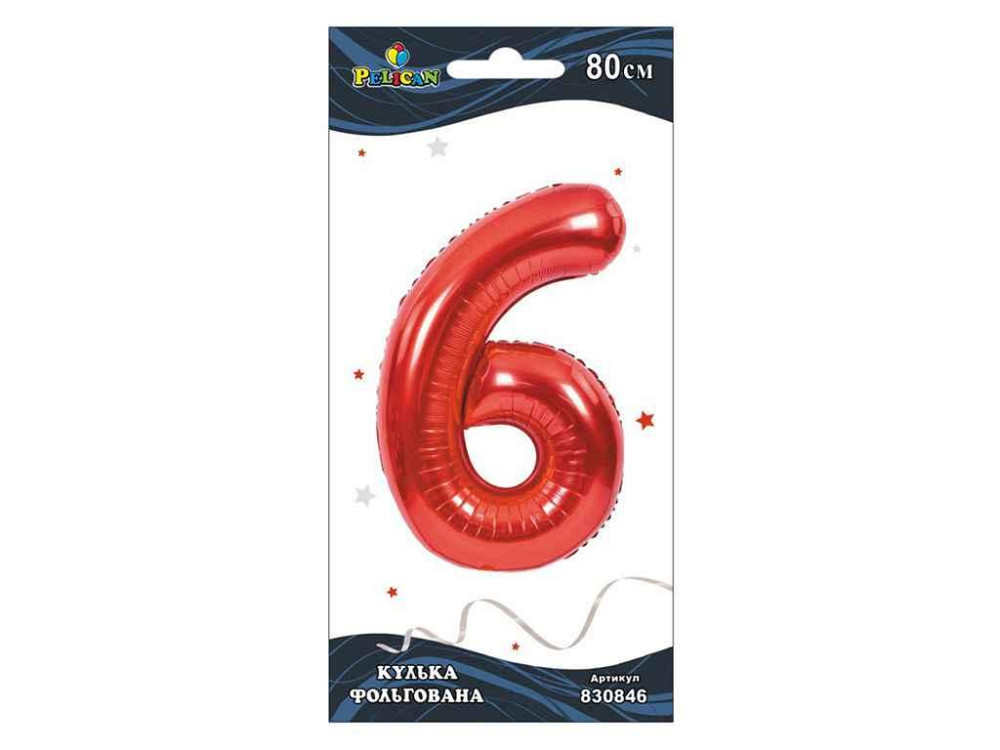 Кулька фольгована цифра 6 ЧЕРВОНА 80 см. 830846 ТМ PELICAN Київ - фото 1