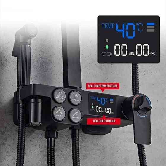 Душевая система хром черный,термостатический набор для душа-4 функции (245114600) Киев