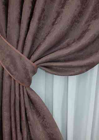 Комплект готових штор VR-Textil Жакард Sultan XO № 1681ш Бурий 300х265 см 2 шт (99-024) Київ