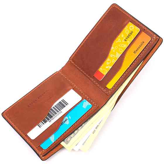 Надежный мужской кожаный кошелек в два сложения Украина GRANDE PELLE 16738 Светло-коричневый Киев