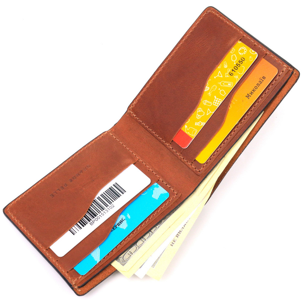Надежный мужской кожаный кошелек в два сложения Украина GRANDE PELLE 16738 Светло-коричневый Киев - изображение 6