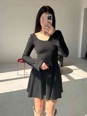 Жіноча стильна романтична сукня вільного крою з трикотажу в рубчик Чорний, 46/48 Одеса