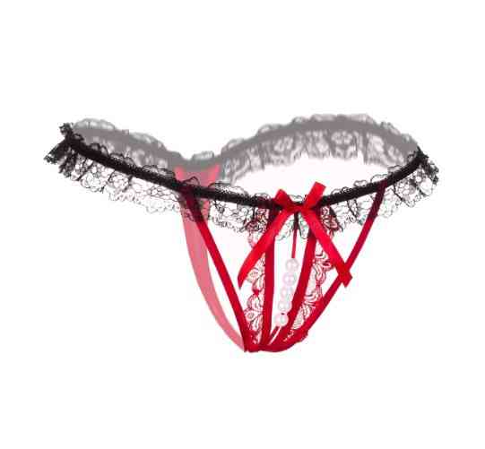 Трусики з бусинками та розрізом універсальний чорно-червоний Київ