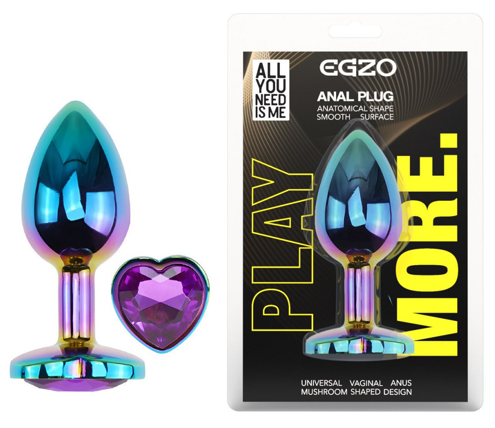 Анальна пробка з кристалом EGZO - Multicolor Heart Plug Purple size S Sex Aura Київ - фото 1