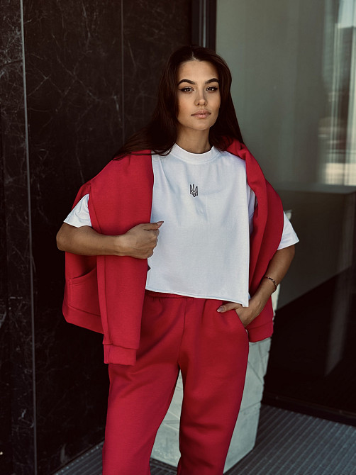 Теплий спортивний костюм жіночий на блискавці Червоний 42/44 Харків - фото 5