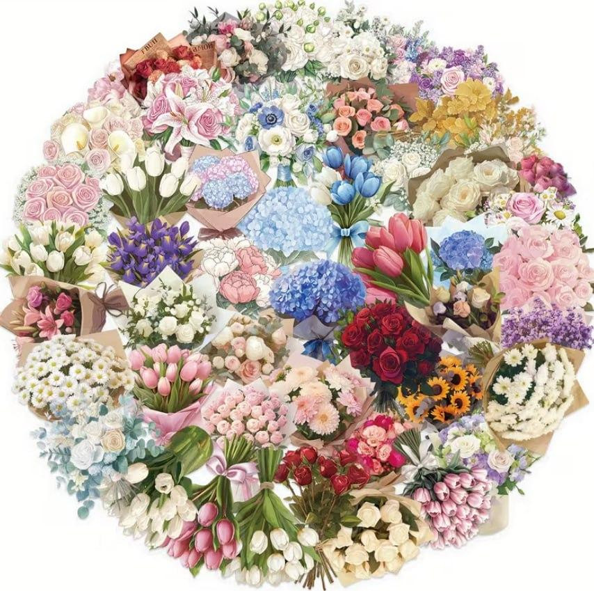 Набор наклеек букеты цветов 50 шт, декоративные виниловые стикеры цветы Киев - изображение 4