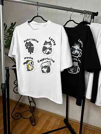 Женская милая оверсайз футболка с котиками из кулира Белый Одесса