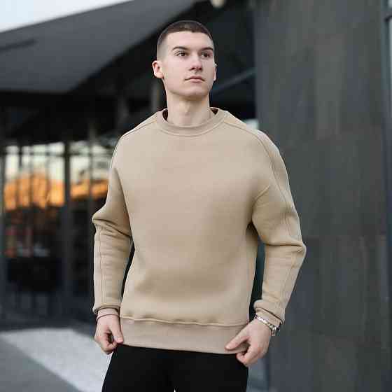 Бежевый свитшот теплый для мужчин. Оверсайз свитшот бежевый Pobedov Hubble Киев