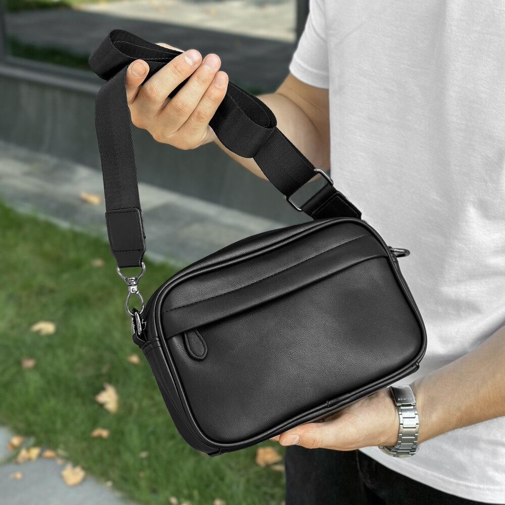 Кожаная черная мужская сумка Pobedov Delta Киев - изображение 6