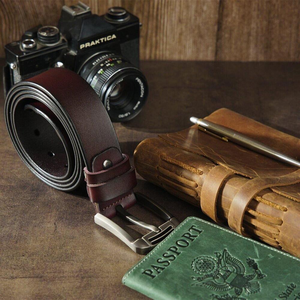 Ремень мужской с затемненной пряжкой механика Vintage 20313 Коричневый Киев - изображение 7