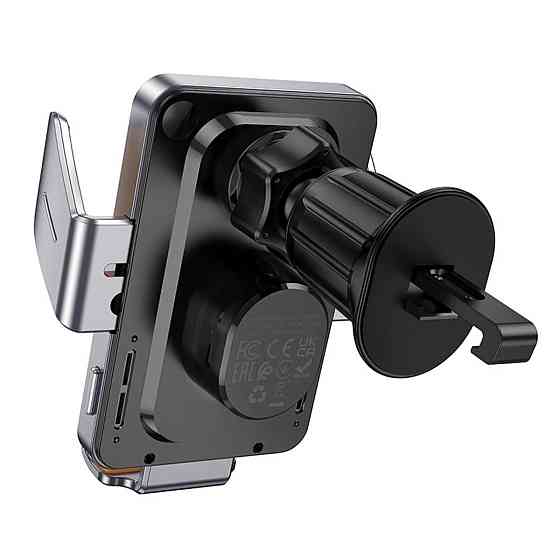 Тримач для мобiльного з БЗП HOCO HW7 Transparent Discovery Edition wireless fast charging car holder(air outlet) Metal Gray Київ