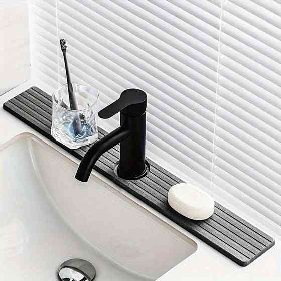 Килимок-накладка для змішувача на раковину в кухню або ванну кімнату, кам'яний, діатомітовий, колір темно-сірий Кам'янець-Подільський