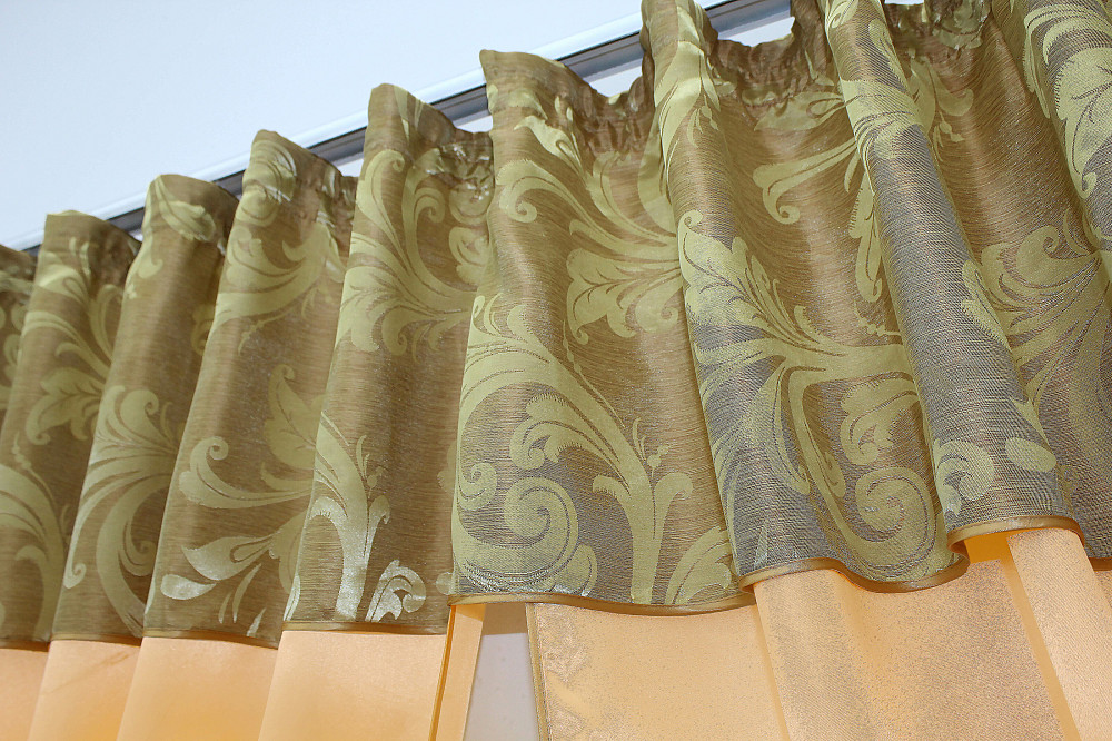 Кухонные шторы VR-Textil № 073к с ламбрекеном и подхватами персиковый с золотистым 270х170 см (52-0194) Киев - изображение 5