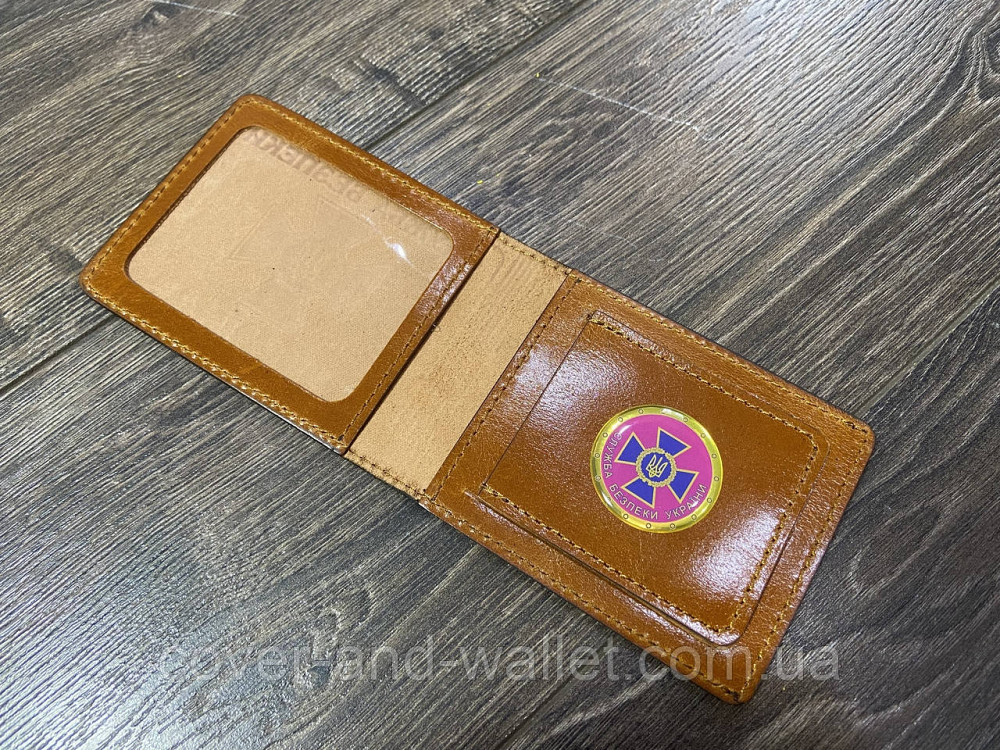 Шкіряна обкладинка СБУ з шевроном і кишенею (жовта) Київ - фото 4