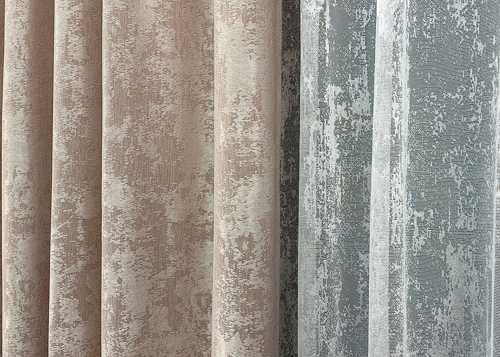 Комплект штор VR-Textil Жакард Мармур 150х270 2шт і Тюль 400х270 1290ш-1400т Бежево-пудровий з білим 71-120/3 Київ - фото 6