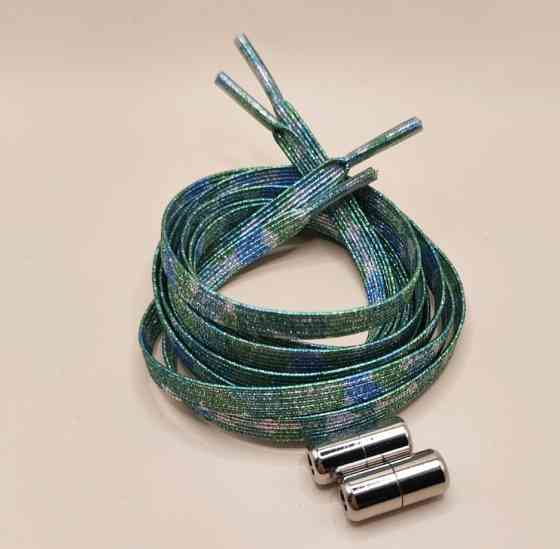 Шнурки эластичные глиттерные с цилиндрической застежкой Зеленый Смела