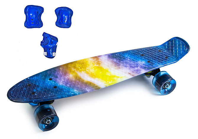 Набір скейтборд Penny Board. UNIVERSE + захист на коліна, лікті та долоні. Колеса світяться під час катання Одеса - фото 1