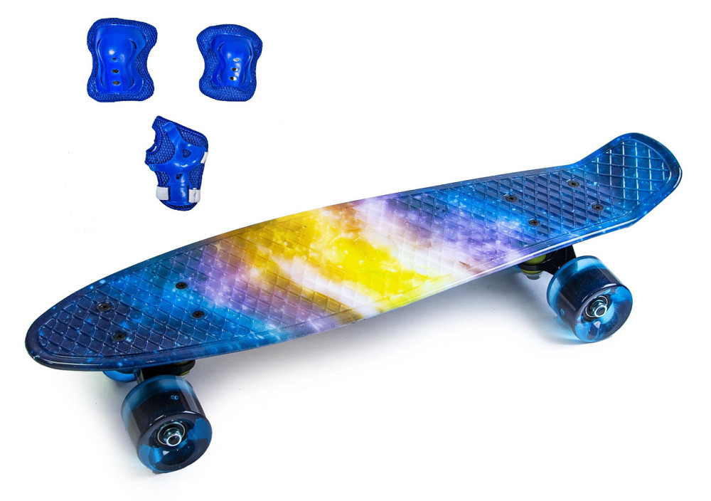 Набор СкейтБорд Penny Board. UNIVERSE + защита на колени, локти и ладони. Колеса светятся при катани Одесса - изображение 1