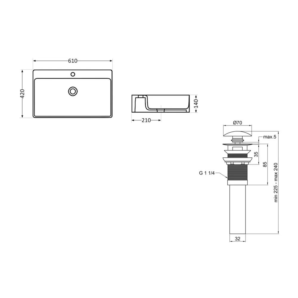 Комплект Qtap Nando LT: Раковина подвесная прямоугольная 610х420х140 мм White + Донный клапан PU02O Киев - изображение 9