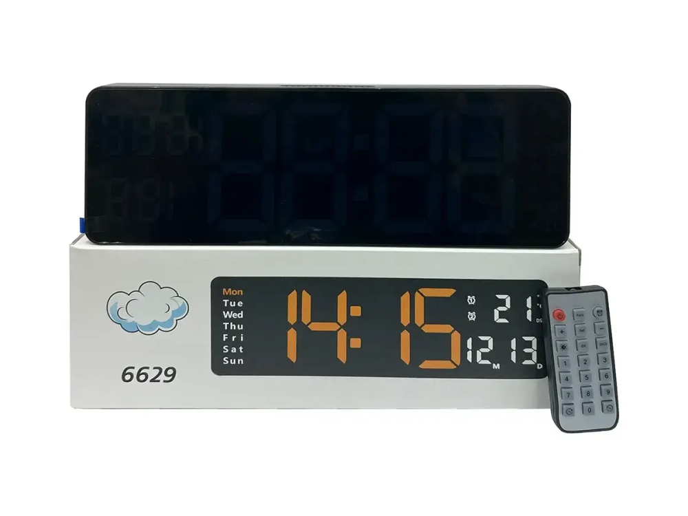 Електронний настільний годинник 31×10 см з USB та CR2032, будильник, календар, підсвітка біла/помаранчева Одеса - фото 1