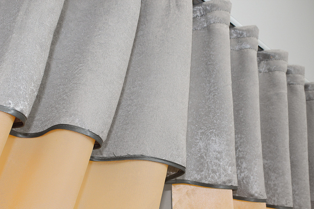 Кухонные шторы VR-Textil № 073к с ламбрекеном и подхватами персиковый с серым 270х170 см (52-0202) Киев - изображение 5