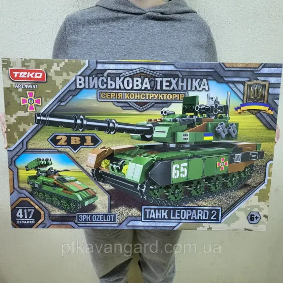 Конструктор військовий танк "Леопард 2" 2в1 зрк "Ozelot" 417 деталей зелений Teko 49551 Хмельницький