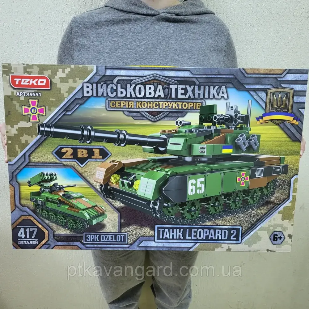 Конструктор військовий танк "Леопард 2" 2в1 зрк "Ozelot" 417 деталей зелений Teko 49551 Хмельницький - фото 1