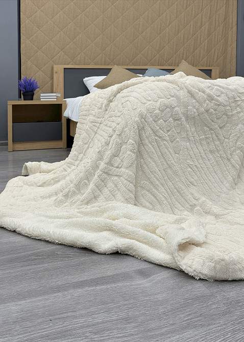 Плед 200х230 см (+-10см) на овчині "Косичка" колір молочний (87-306) Київ - фото 7