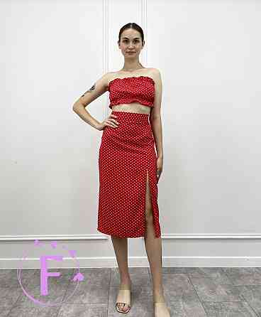 Летний топ с рюшами «Ruffie» оптом 42, Червоний, В горошок Киев