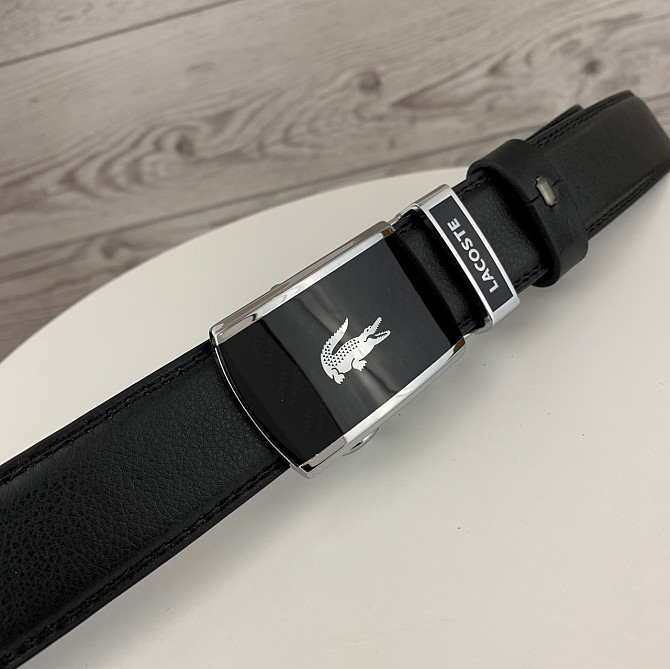 Мужской ремень Lacoste на джинсы, кожаный пояс Лакоста из натуральной кожи в коробке, черныйMasterSem Киев - изображение 4