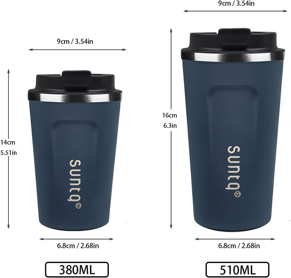 Термочашка Suntq 380 мл з нержавіючої сталі, подвійна ізоляція, темно-синя, кавова кружка, термокружка з герметичною кришкою Київ - фото 9