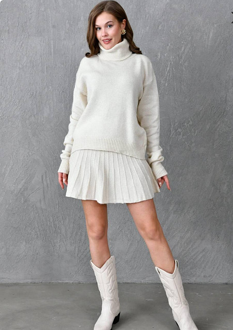 Жіночий затишний теплий костюм: светр і спідниця дрібна машинна в'язка. Молочний Одеса - фото 4