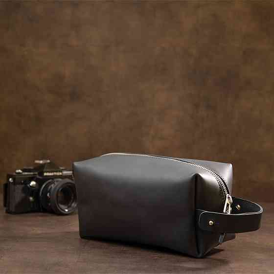 Мужской матовый кожаный несессер Черный (GRANDE PELLE) Киев