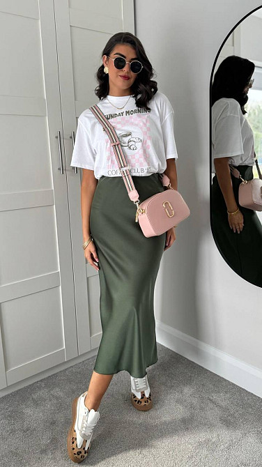 Женская легкая романтичная юбка-миди шелк армани 42/44, Хаки Одесса - изображение 1