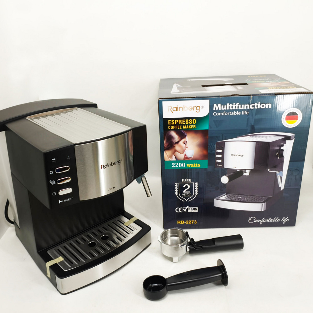 Кавомашина рожкова еспресо Rainberg RB-2273 2200Вт з капучинатором 1.6л, напівавтоматична кавоварка GP-76 Львів - фото 2