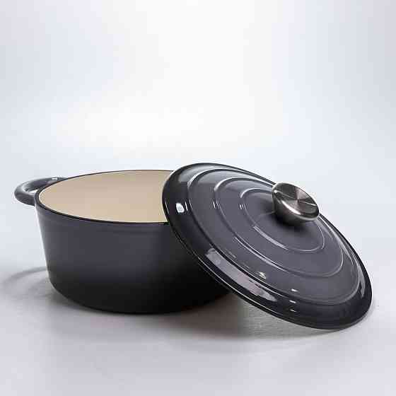 Каструля чавунна 2.5 л емальована з кришкою посуд для тушкування запікання томління кухонна Сіра HP-1-14-GREY Київ