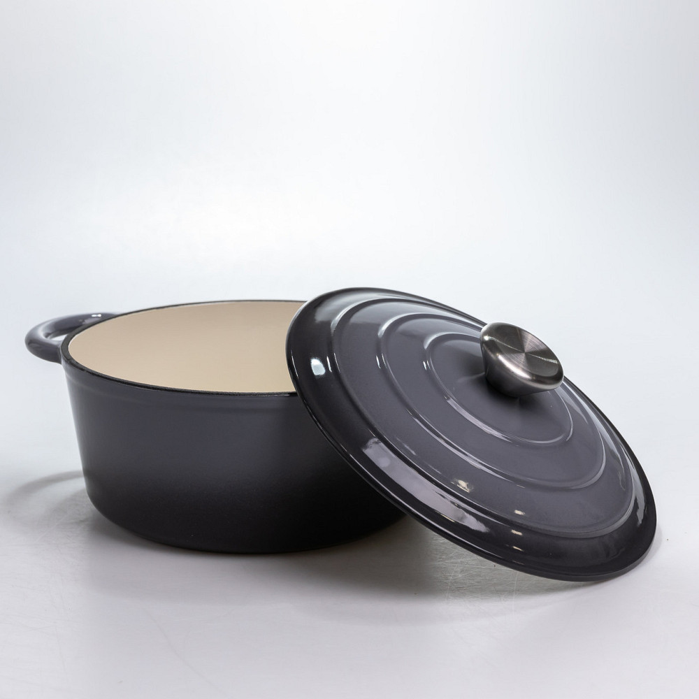 Каструля чавунна 2.5 л емальована з кришкою посуд для тушкування запікання томління кухонна Сіра HP-1-14-GREY Київ - фото 2