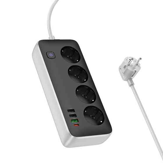 Мережевий подовжувач HOCO AC22 Sunlight 4-bit(PD30W/1C3A) desktop socket(EU/GER) (1.5m) Black Київ